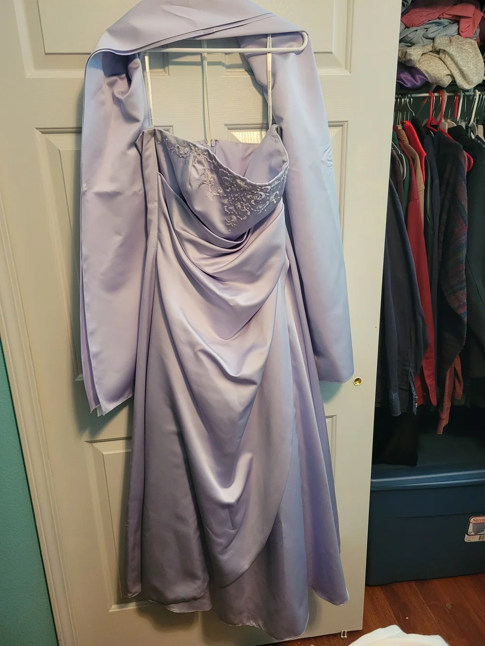 David's Bridal Lavender Strapless Evening Dress with Matching Shawl